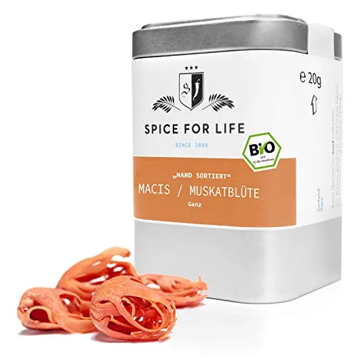 Spice for Life Macis Macisblüte Bio Muskatblüte - Ganz Schale Handverlesen - Premium Muskat Gewürz Mild und Harmonisch - Beste Qualität aus Kerala unser Partner Bio Farm in Indien