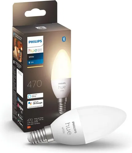 Philips Hue White E14 Kerze Einzelpack 470lm, dimmbar, warmweißes Licht, steuerbar via App, kompatibel mit Amazon Alexa (Echo, Echo Dot), 1er Pack