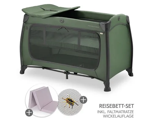 Hauck Baby-Reisebett Play'n Relax Center - Dunkelgrün - Praktisches Reisebett mit Matratze und Insektenschutz. Ideal für unterwegs, bietet es Sicherheit und Komfort für Ihr Baby. Mit Wickelauflage in angenehmer Höhe für rückenschonendes Wickeln.