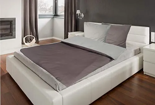 MB Warenhandel24 Bettwäsche Doppelpack 4-Teilige Hochwertige Renforcé aus 100% Baumwolle Uni Wende Anthrazit/Silber 2X 135x200 Bettbezug + 2X 80x80 Kissenbezug