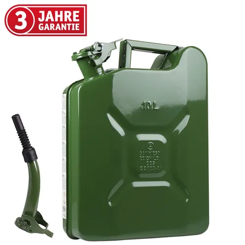 WALTER Benzinkanister 10L mit flexiblem Trichter, aus Metall, beschichtet