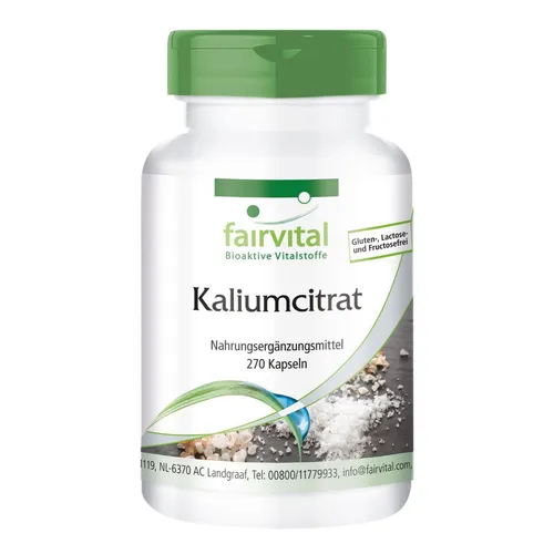 Kaliumcitrat - 270 Kapseln für 3 Monate - prima bioverfügbar - VEGAN | fairvital