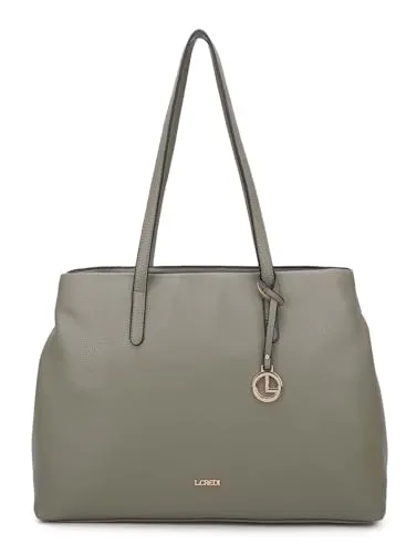 L.CREDI Polly Shopper Tasche 39cm - Khaki - Damentaschen: Stilvolle Shopper-Tasche aus robustem Polyurethan mit praktischem Reißverschluss und geräumigem Hauptfach für einen eleganten Auftritt.