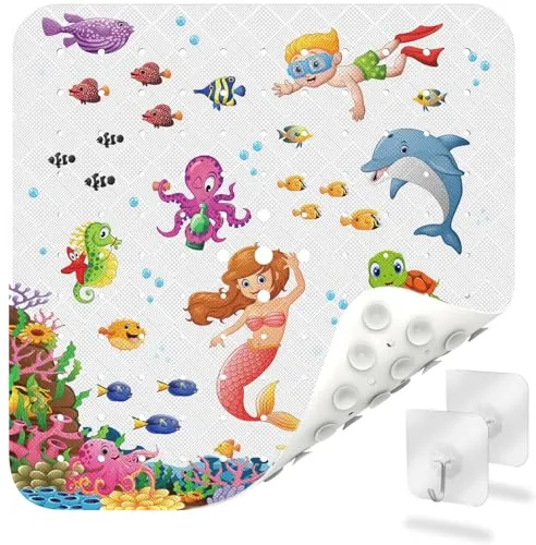 Delluxia Duschmatte rutschfest 53x53 cm, inkl. Aufhängung I Antirutschmatte Dusche BPA frei, ohne Weichmacher I Duscheinlage rutschfest Badematte schimmelresistent & maschinenwaschbar