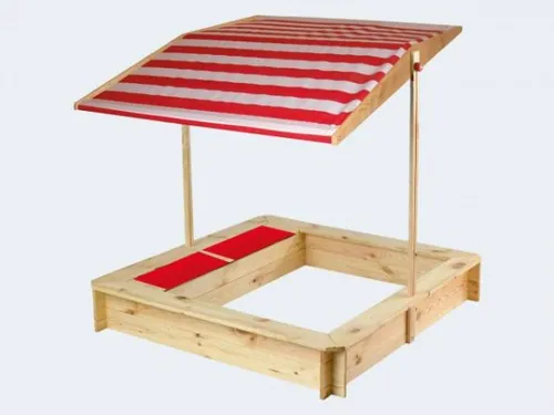 beluga Spielwaren 50380 Sandkasten mit Wasser-Matsch-Bereich - Robuster Sandkasten aus Kiefernholz mit höhenverstellbarem Dach und zwei Kunststoffeinsätzen für Wasser. Ideal für kreative Spielstunden im Freien!