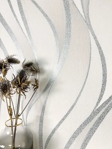 Newroom Tapete Weiß Vliestapete Wellen - Modernes Design für Ihr Zuhause - Tapeten mit 3D Optik in Weiß, Grau und Silber. Hochwertiges, lichtbeständiges Material, das restlos abziehbar und hochwaschbeständig ist. Inkl. Tapezier-Ratgeber für ein perfektes Ergebnis.