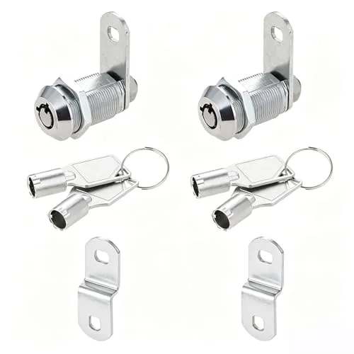 DRELD 2 Set Röhrenförmige Nockenschlösser 27mm mit 4 Schlüsseln Tubular Cam Lock mit 2 Riegelzähne Gewinde-Nockenschloss für Schublade Schrank (Silber, gegenseitig aufschließen)