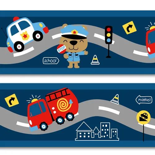 Bordüre Feuerwehr 15cm x 200cm Selbstklebend Kinderzimmer Wandtattoo Y033  (2