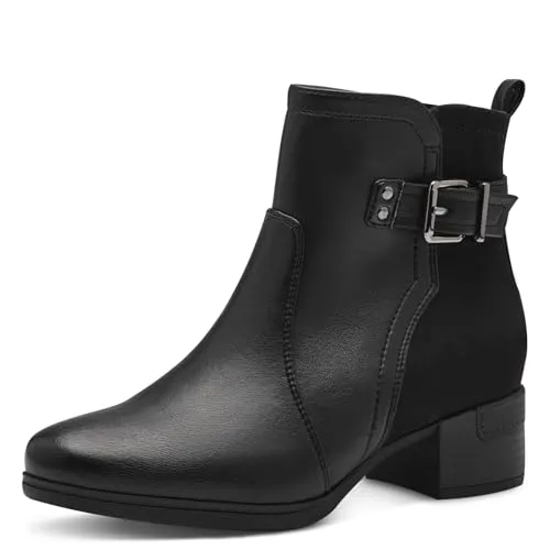 Jana Damen Stiefeletten Vegan mit Absatz und Schnalle, Schwarz, 37 EU - Wanderschuhe mit optimaler Passform für breite Füße, aus 100 % veganen Materialien – perfekt für stilvolle Herbstspaziergänge und jeden Anlass.