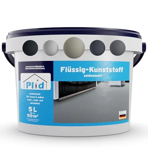 Plid Flüssigkunststoff Betongrau 5L - Strapazierfähige Bodenbeschichtung für Innen & Außen - Hochwertige Bodenbeschichtung für ca. 25m². Ideal für Wohnbereiche und Terrassen, bietet Schutz gegen Abrieb und Feuchtigkeit. Einfache Anwendung mit Pinsel oder Rolle.