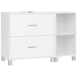 eSituro Weißer Unterschrank, Badezimmerschrank mit 2 Schubladen, Seitenschrank, freistehender Waschtischunterschrank, 90x60x30 cm