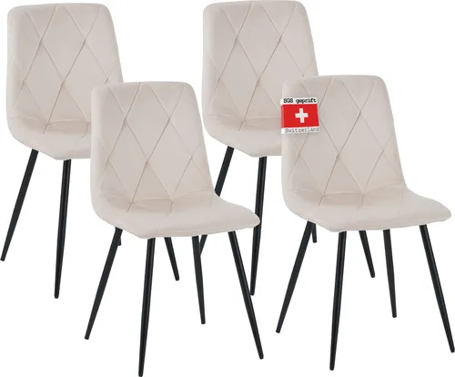 ALBATROS Esszimmerstuhl Dora 4er Set - Beige Samt, Modernes Vintage Design - Stilvolles 4er Set Esszimmerstühle im modernen Retro-Look. Robuster, pflegeleichter Samtbezug und dicke Polsterung für hohen Sitzkomfort. Ideal für gesellige Abende, geprüft bis 110 kg!