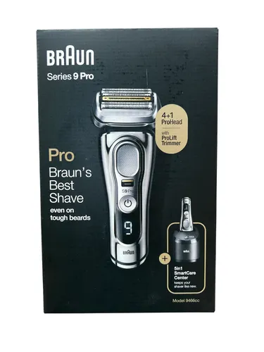 Braun Series 9 Pro 9466cc Elektrischer Nass- / Trockenrasierer - Herrenrasierer mit 5 Scherköpfen, wasserfest und für Nass- & Trockenanwendung geeignet. Inklusive Reinigungsstation für stets optimale Leistung.