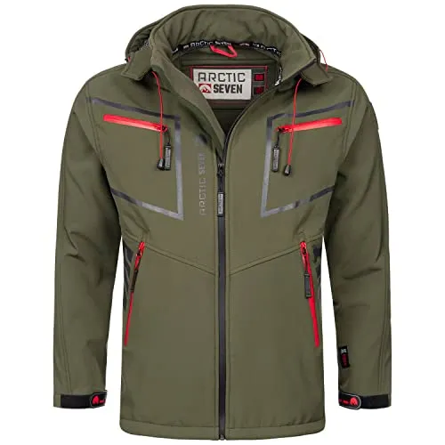 Arctic Seven Herren Softshell Jacke AS-088 - Atmungsaktive Outdoor Regenjacke - Funktionsjacke mit wasserabweisendem Polyester, Fleece Innenfutter für hohen Tragekomfort und optimalen Schutz bei Wind und Wetter.