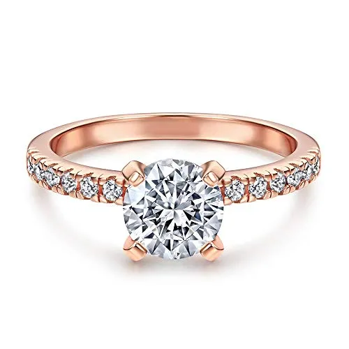 Funkelnder Damen Ring aus 925 Sterling Silber in Weiß mit Stein Solitärring I Brillant-Schliff mit Steinen Solitär Verlobungsring Ehering Trauring I Schmuck in Juweliersqualität (Rosegold 56)