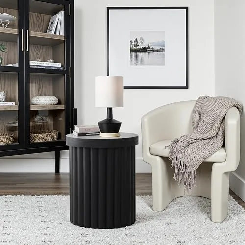Hpmetopia Rund Holz Beistelltisch– Schwarzer Tisch im modernen Stil Runder Wohnzimmertisch (Ø 40 x H 49 cm)