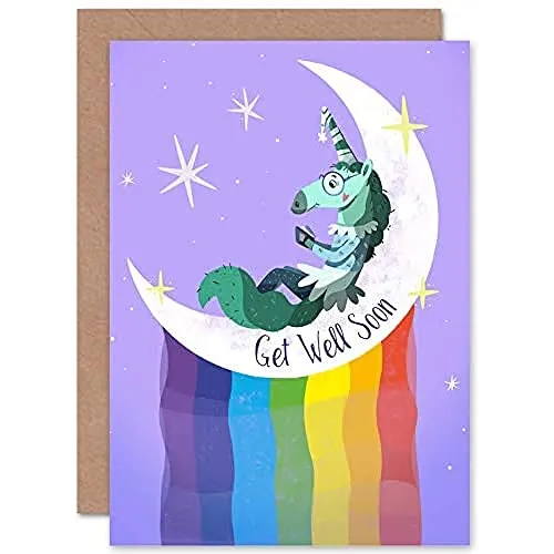 Wee Blue Coo Einhorn Regenbogen Gute Besserung Genesungskarte