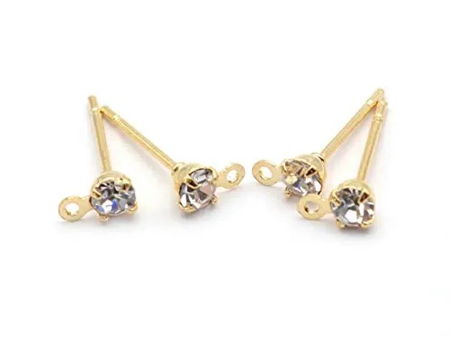 Vintageparts Ohrstecker mit Aufhängung und Strassstein mit 18 k Echtgold beschichtet 4 Stück zum Schmuck selber basteln