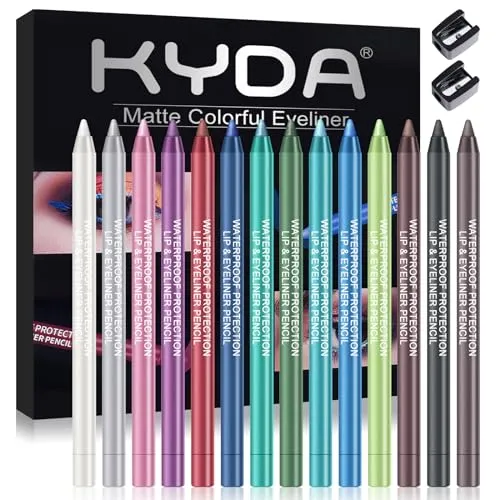 KYDA 14 Farben Lidschatten Eyeliner Stift Set, Metallic Eyeliner Gel Stift für Frauen Eye Liner Professionelles Augen Makeup Set