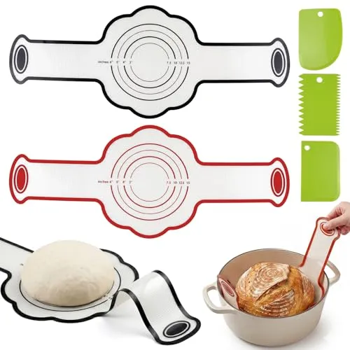 Yoreva 2 Stück Brotschlinge mit Langen Griffen, Silikon Backmatte für Dutch Oven mit 3 Schaber, Wiederverwendbare Antihaft Teigmatte hitzebeständig, Backmatte Brot für Brotbacken Teig Backofen