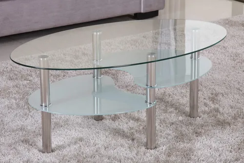 Euro Tische Couchtisch Glas - Eleganter Beistelltisch mit 8mm Sicherheitsglas - Beistelltische fürs Wohnzimmer, modern und elegant mit ovaler Form, ideal für kleine Räume und viel Stauraum - langlebige Qualität und pflegeleichte Oberfläche.