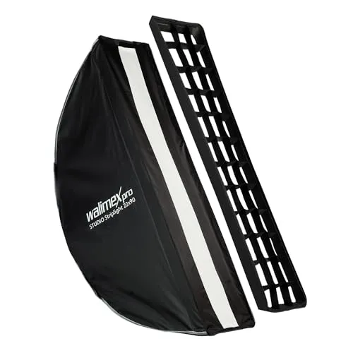 Walimex pro Studio Striplight Softbox 22x90cm, um 360° drehbar, einfacher Aufbau Dank Schirmfunktion, inkl. Grid, Maske, Bowens Adapter und Transporttasche, ideal für Produkt- und Peoplefotografie