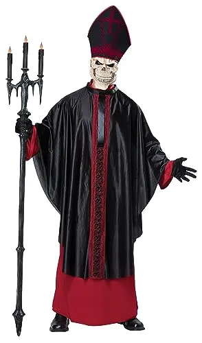 Metamorph Kostüm Teufelskardinal - Kostüm für satanistische Messen, inklusive Robe, Überwurf und Bischofsmütze, ideal für Halloween oder Kostümpartys.