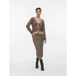 Vero Moda Cardigan in Beige - L - Strickjacke mit V-Ausschnitt und Knopfleiste, ideal für einen lässigen Look. Der gerade Schnitt und das Leopardenmuster verleihen deinem Outfit das gewisse Etwas.