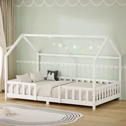 ML-DESIGN Spielbett Hausbett Kinderbett mit Rausfallschutz - Kreatives Kinderbett im Hausdesign mit Rausfallschutz, ideal für sichere Nächte. Hergestellt aus robustem Kiefernholz und inklusive Lattenrost – perfekt für kleine Abenteurer.