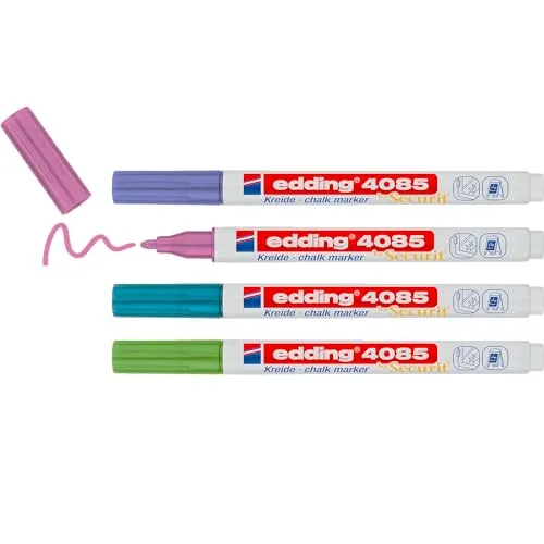 edding 4085 metallic Kreidemarker - 4 Farben, nicht-permanente Beschriftungen für kreative Designs auf Glas und Tafeln