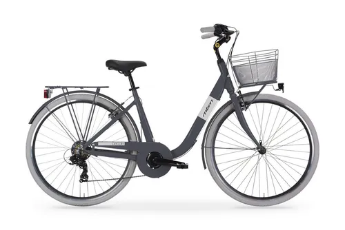 MBM Cityrad PEOPLE mit 7-Gang Shimano Schaltung - Stylisches Citybike mit 28 Zoll Aluminiumrahmen und sicherer V-Bremsen. Ideal für Stadtverkehr und entspannte Ausflüge. Ausgestattet mit Gepäckträger, Korb und LED-Beleuchtung für praktischen Einsatz.