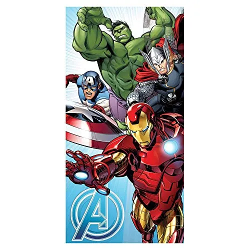 Jerry Fabrics Marvel Avengers Handtuch mit Captain America, Hulk, Thor, Iron Man für Kinder und Erwachsene, 70 x 140 cm, 100% Baumwolle
