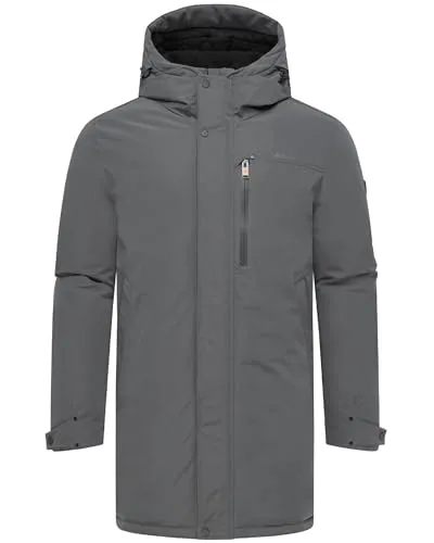 STONE HARBOUR Herren warmer Wintermantel Parka mit wasserdichten Reißverschlusstaschen und verstellbarer, Fleece gefütterter Kapuze Phinoo XX Anthracite Gr. XXL