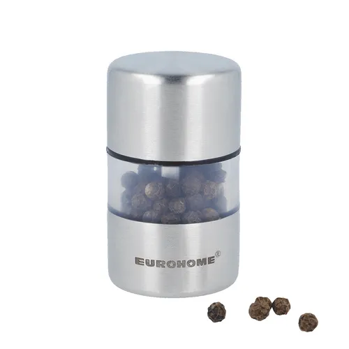 Pfeffermühle EUROHOME halbtransparente Gewürzmühle aus rostfreiem Edelstahl mit Keramikmahlwerk, kleine Mühle für echtes Pfefferaroma - 5 cm