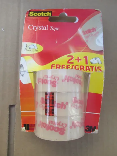 Scotch Crystal Klebeband Aktionspackung - 2 Rollen + 1 GRATIS (19 mm x 15 m), exzellente Haftkraft für Reparaturen und Dokumentenverschluss