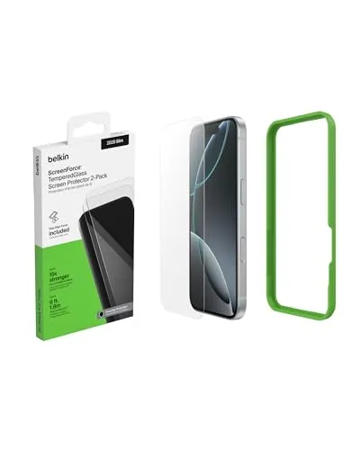 Produktbild Belkin ScreenForce TemperedGlass Schutzfolie iPhone Air, Kratzfest, Displayschutzfolie mit Positionierungsrahmen, Blasenfreie Anbringung, Displayschutz, Screen Protector, Glasschutz – 2er-Pack