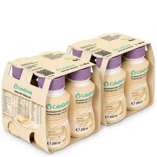 CaloDrink Vanille 8x200 ml – Hochkalorische Trinknahrung für den Alltag - CaloDrink bietet 300 kcal pro Flasche und ist ideal für gezielte Gewichtszunahme. Trinkfertig und flexibel einsetzbar, unterstützt es Deine Energieversorgung ohne Aufwand. Perfekt für alle, die einen zusätzlichen Kalorienkick benötigen.