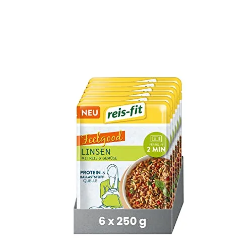 reis-fit Feelgood Linsen 6x250g, vegan & glutenfrei, proteinreiches leckeres Gericht für die Mikrowelle, in 1 Minute fertig