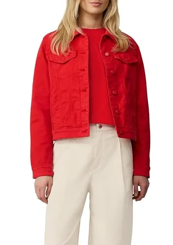 Elastische Jeansjacke mit seitlichen Eingrifftaschen in Rot, Größe 44 - Damenjacke mit elastischem Denim für optimalen Stretchkomfort, feminin tailliert für eine betonte Silhouette und praktische seitliche Eingrifftaschen. Perfekt für einen lässigen Look!