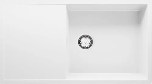 PRIMAGRAN Spülbecken Weiß 90x50cm, Granitspüle 1 Becken + Ablauf-Set, Küchenspüle ab 60er Unterschrank - Ibiza S035