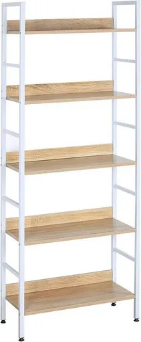 WOLTU Standregal Bücherregal aus Holz und Stahl mit 5 Ablagen - Hochwertiges Badregal aus Metall & Holz, ideal für vielseitige Nutzung. Mit 5 stabilen Ablageflächen und höhenverstellbaren Füßen für optimalen Halt.