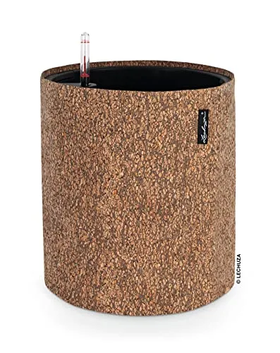 LECHUZA TRENDCOVER 32 Cork dark natural 14191 - Pflanzgefäß mit Bewässerungssystem, stilvolles Design in natürlicher Kork-Optik für jede Wohnung