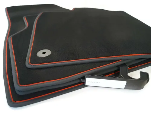 Fußmatten passend für VW ID4 ID 4 (Zier Streifen Rot) Premium Velours Automatten