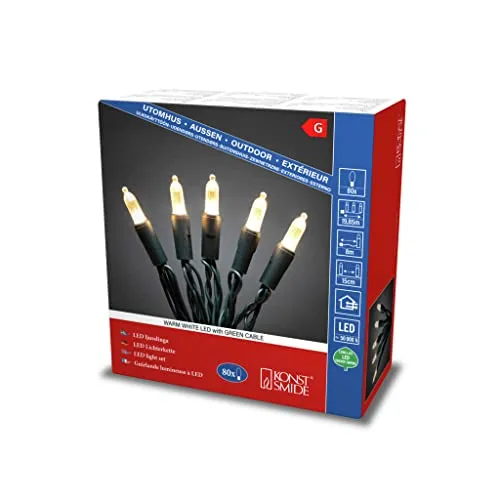 Konstsmide LED Minilichterkette mit 80 warm weißen Dioden - Weihnachtsbeleuchtung mit 80 warm weißen LEDs, ideal für Innen- und Außenbereich, energiesparend und mit 8 Meter langer Zuleitung für flexible Dekoration.