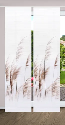 HOME in green Schiebegardine PAMILO - Fertiggardinen aus recyceltem Polyester mit fotorealistischem Naturmotiv, halbtransparent für Licht und Privatsphäre, ideal für nachhaltige Wohnräume.