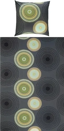 REDBEST Bettwäsche Biber Mandalas anthrazit-grün 80x80 cm / 135x200 cm - Bettwäsche-Sets mit modernen Mandalas, temperaturausgleichend und mollig warm für besten Schlafkomfort. Praktischer Reißverschluss für einfaches Beziehen.