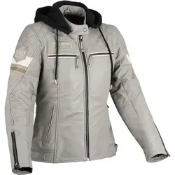 DIFI Jolene 2 Damen Motorrad Lederjacke, schwarz-grau, Größe XS - Sportliche Retro-Motorradjacke aus hochwertigem Rindsleder mit leichtem Thermofutter für optimalen Komfort bei Fahrten.