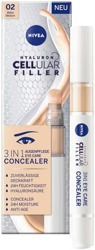 NIVEA Hyaluron Cellular Filler 3IN1 Augenpflege Concealer (4 ml) - Augen Concealer mit Hyaluronsäure, vereint Abdeckkraft und Anti-Age Pflege für strahlende Augen. Effektive Abdeckung von Augenringen und 24h Feuchtigkeit für ein frisches Aussehen.