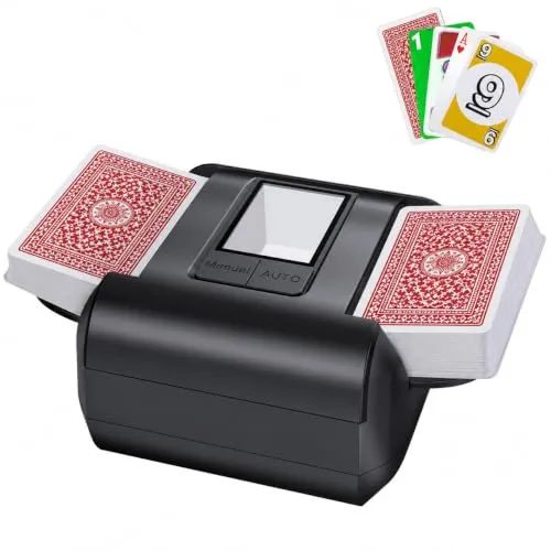OBLITZON Kartenmischmaschine Elektrische 1-2 Decks, Auto & Manuell, USB-C | 2000mAh Akku, geräuscharm. Für Poker, Black-jack, Sk-ip-BO, Phase 10. Auto-Stopp. Ideal für Zuhause, Reisen, Partys.