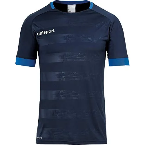 Uhlsport Division II Kurzarm-T-Shirt Blau für Herren - Trikot für Herren in Marine/Royal mit atmungsaktivem 100% Polyester Material und stylischem Prägedesign auf der Vorderseite – ideal für Training und Wettkampf.